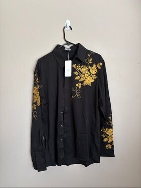 Zeroyaa Black Shirt with Gold Floral Print - Men size large